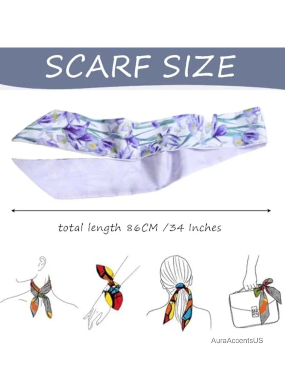 Retro Floral Small Ribbon Silk Scarf - Hair Band Tie Neck Scarf Fashion